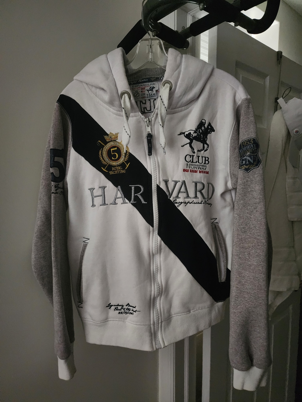 Geographical Norway Harvard Club White & Gray Zip-Up Hoodie Jacket